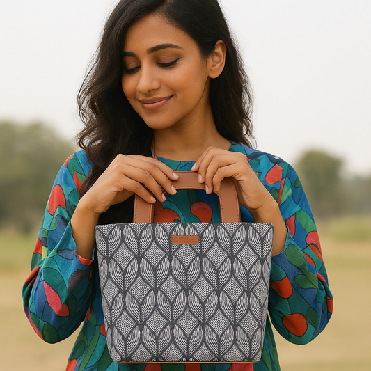 Women’s Monochrome Top Handle Tote Bags with Vegan Leather Trim – Wholesale