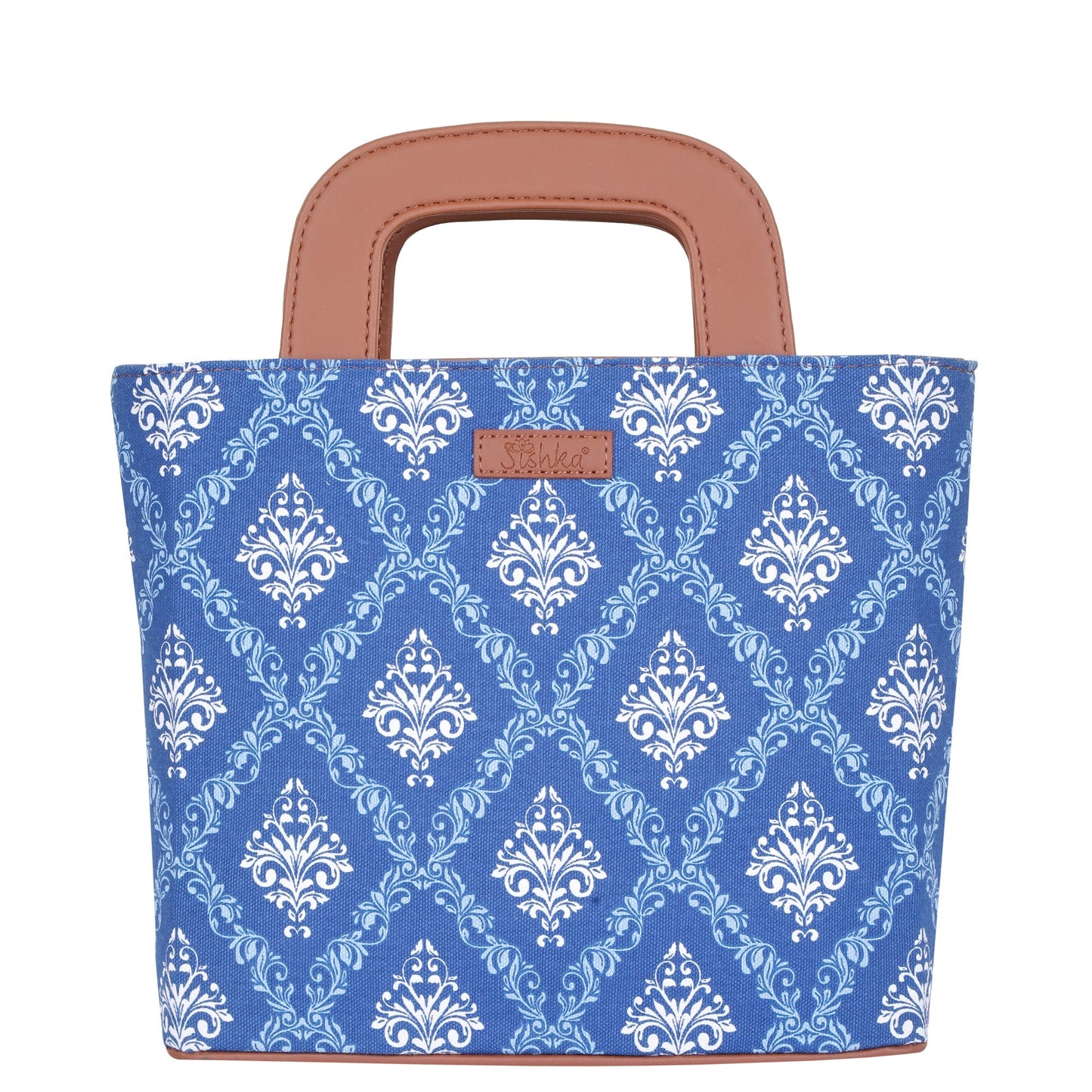 Women’s Blue Top Handle Tote Bags with Vegan Leather Trim – Wholesale