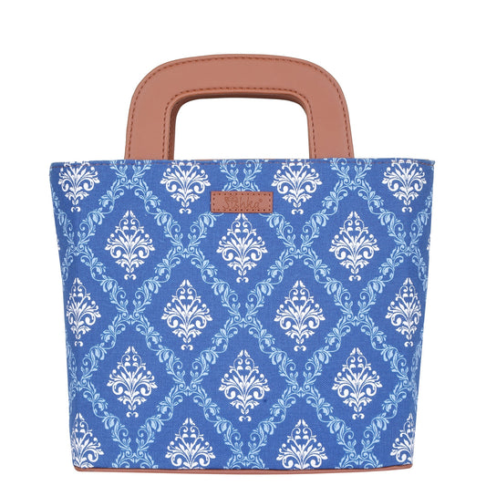 Women’s Blue Top Handle Tote Bags with Vegan Leather Trim – Wholesale
