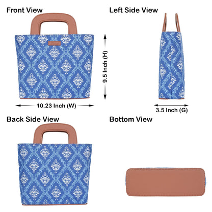Women’s Blue Top Handle Tote Bags with Vegan Leather Trim – Wholesale