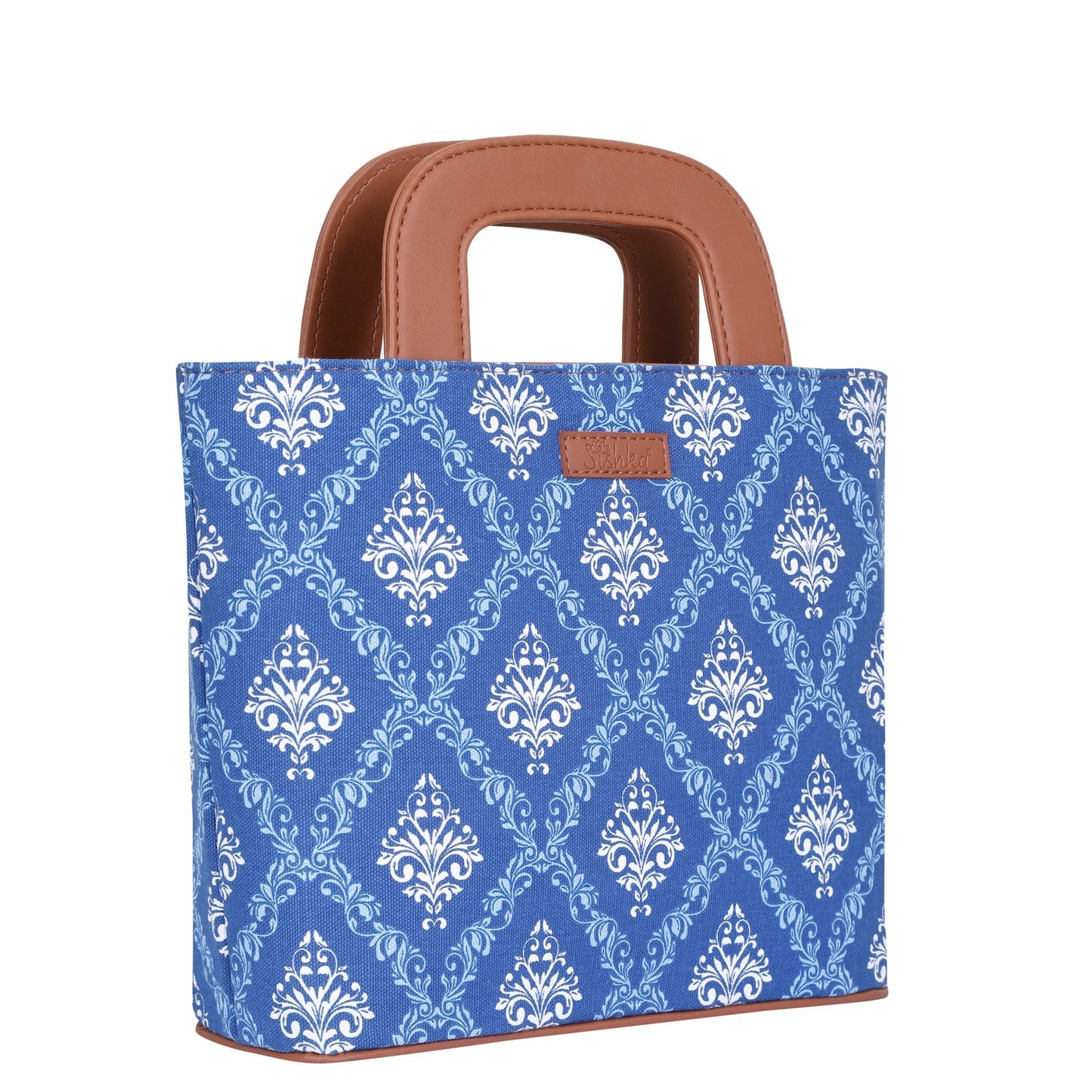 Women’s Blue Top Handle Tote Bags with Vegan Leather Trim – Wholesale