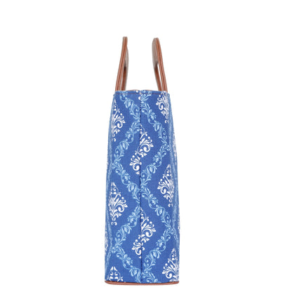 Women’s Blue Top Handle Tote Bags with Vegan Leather Trim – Wholesale