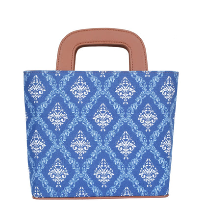 Women’s Blue Top Handle Tote Bags with Vegan Leather Trim – Wholesale