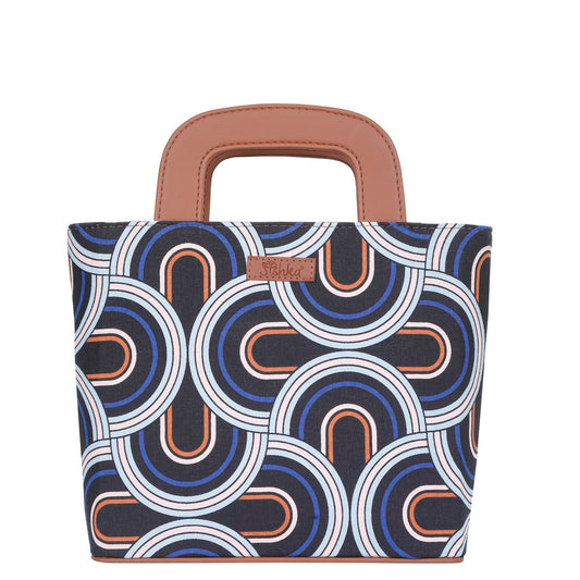 Women’s Abstract Top Handle Tote Bags with Vegan Leather Trim – Wholesale