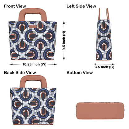 Women’s Abstract Top Handle Tote Bags with Vegan Leather Trim – Wholesale