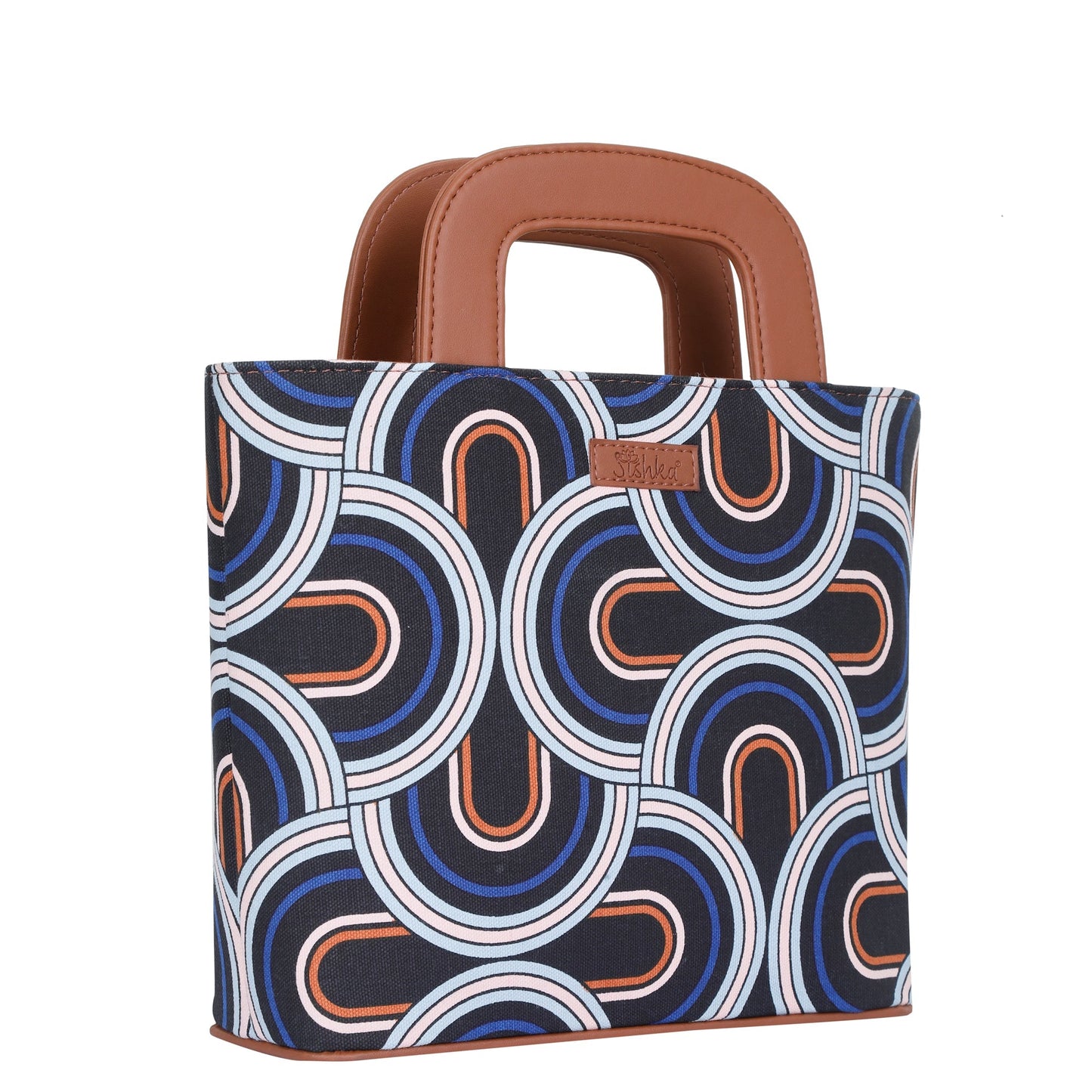 Women’s Abstract Top Handle Tote Bags with Vegan Leather Trim – Wholesale