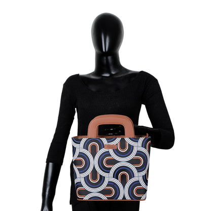 Women’s Abstract Top Handle Tote Bags with Vegan Leather Trim – Wholesale