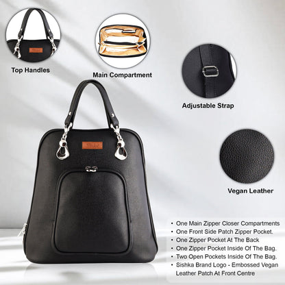 Black Vegan Leather Wholesale Backpack Purse for Women – Handbag & Shoulder Bag for Work