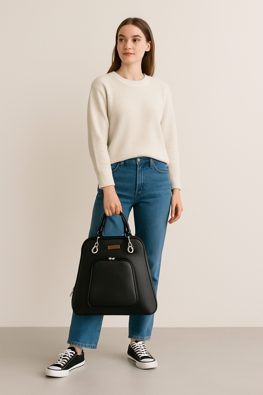 Black Vegan Leather Wholesale Backpack Purse for Women – Handbag & Shoulder Bag for Work