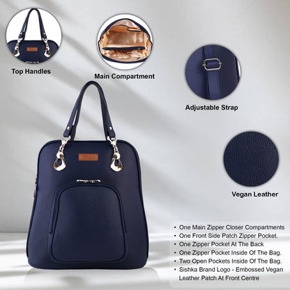 Wholesale Blue Women’s Backpack Purse – Vegan Leather Shoulder Bag for Daily Use