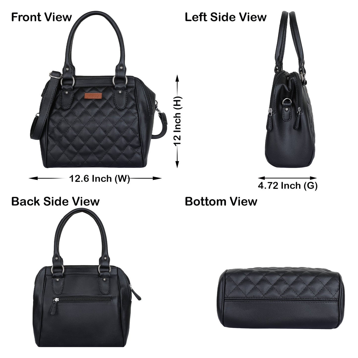 Black Vegan Leather Handbag – Women’s Top Handle Satchel Bag for Work & Daily Use