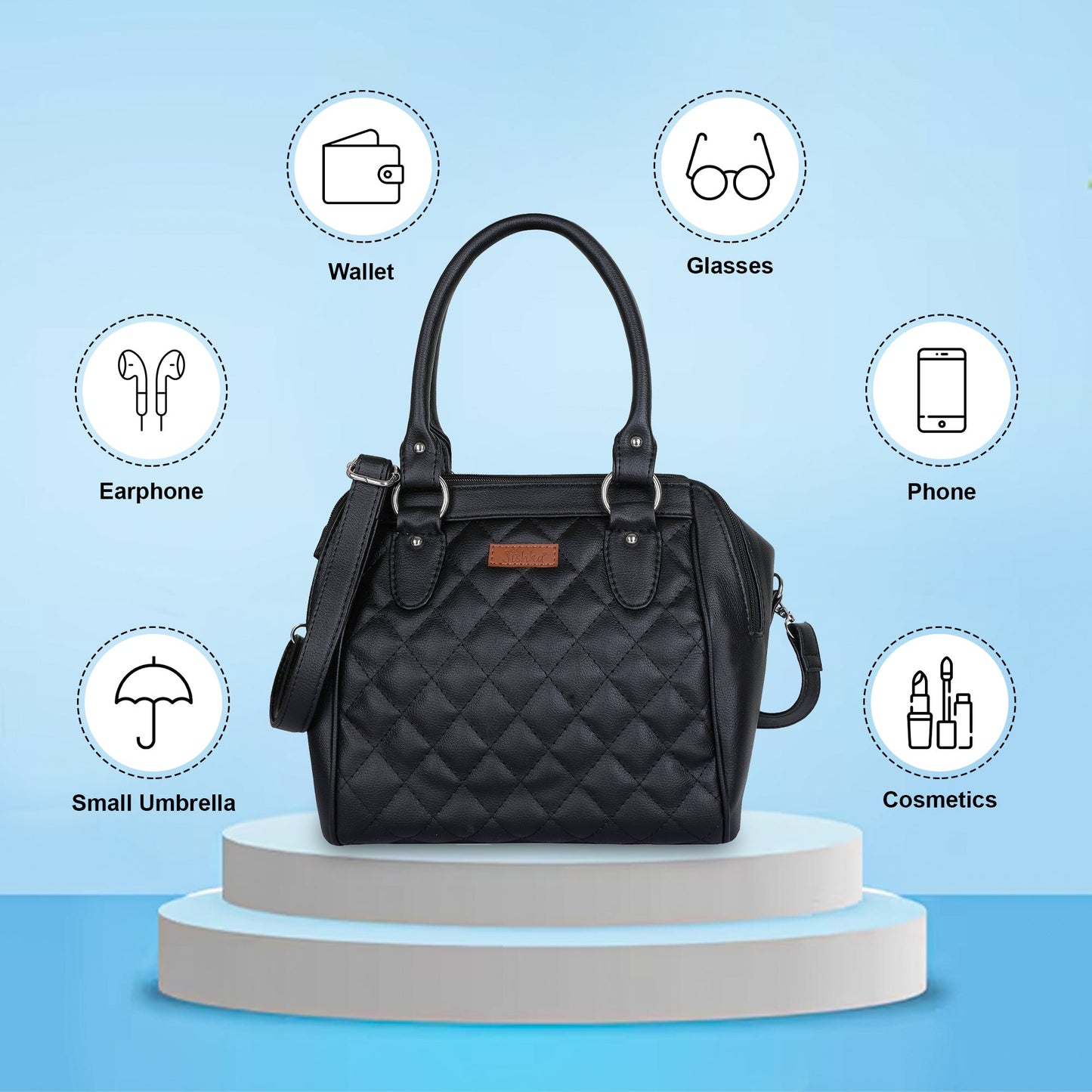 Black Vegan Leather Handbag – Women’s Top Handle Satchel Bag for Work & Daily Use