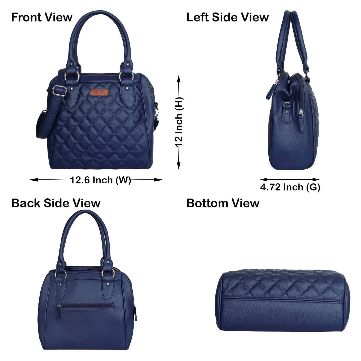 Blue Vegan Leather Handbag – Women’s Top Handle Satchel Bag for Office & Travel