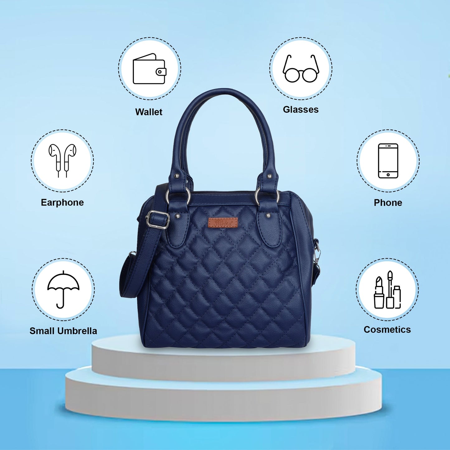 Blue Vegan Leather Handbag – Women’s Top Handle Satchel Bag for Office & Travel