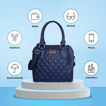 Blue Vegan Leather Handbag – Women’s Top Handle Satchel Bag for Office & Travel