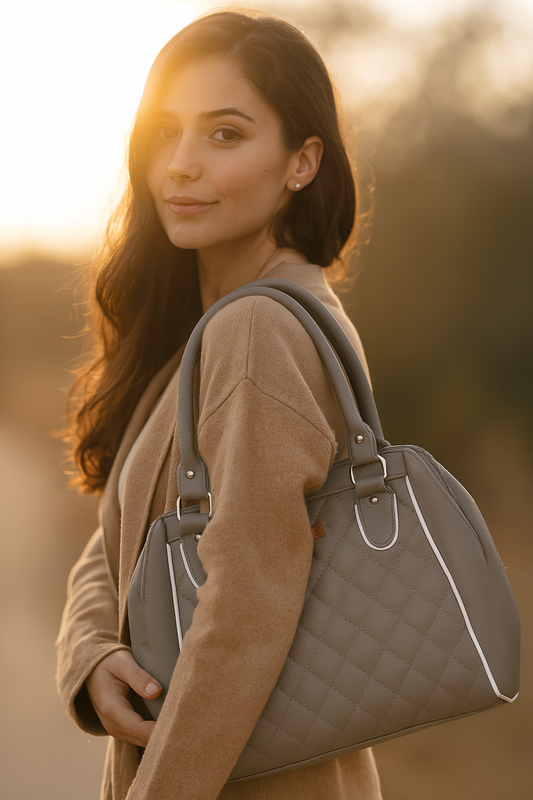 Wholesale Grey Vegan Leather Handbag – Women’s Top Handle Satchel Bag for Work & Travel