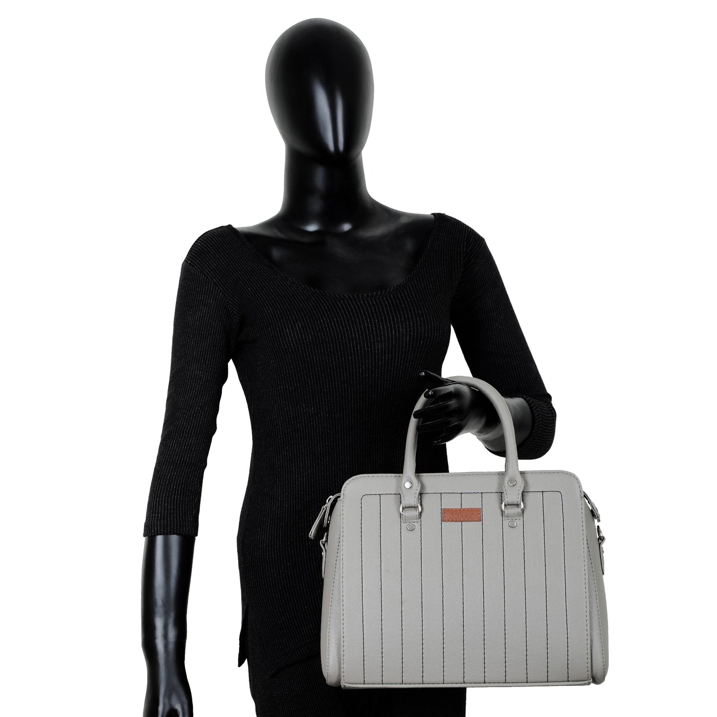 Grey Vegan Leather Top-Handle Handbag – Women’s Wholesale Crossbody Bag