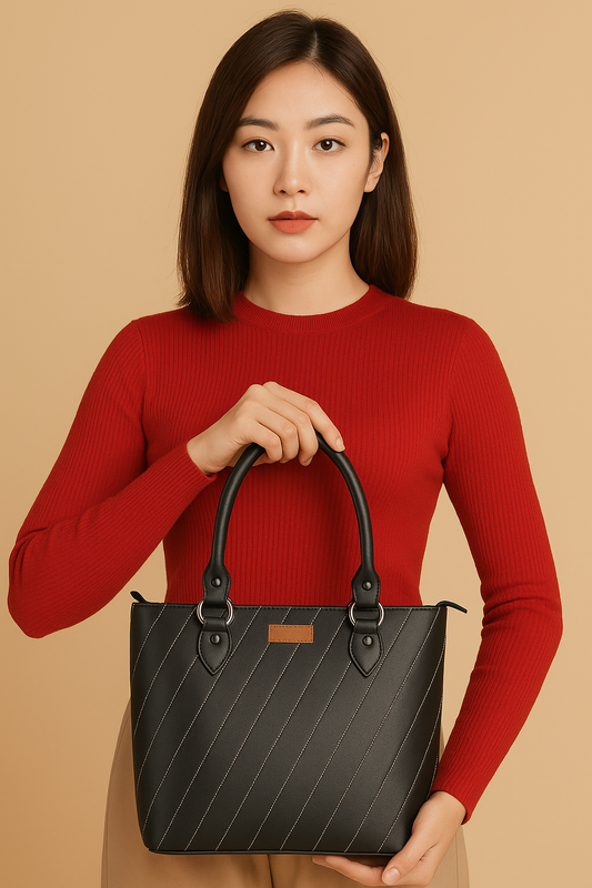 Wholesale Black Vegan Leather Tote Bag– Women’s Top Handle handbag