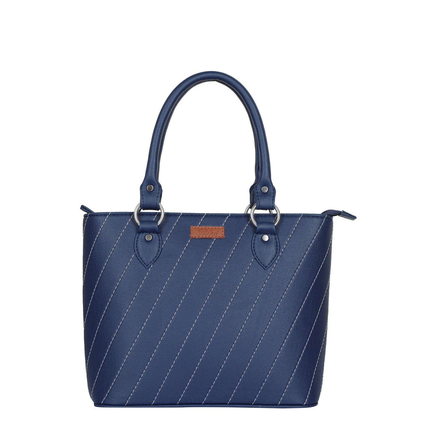Women’s blue vegan leather top‑handle tote handbag