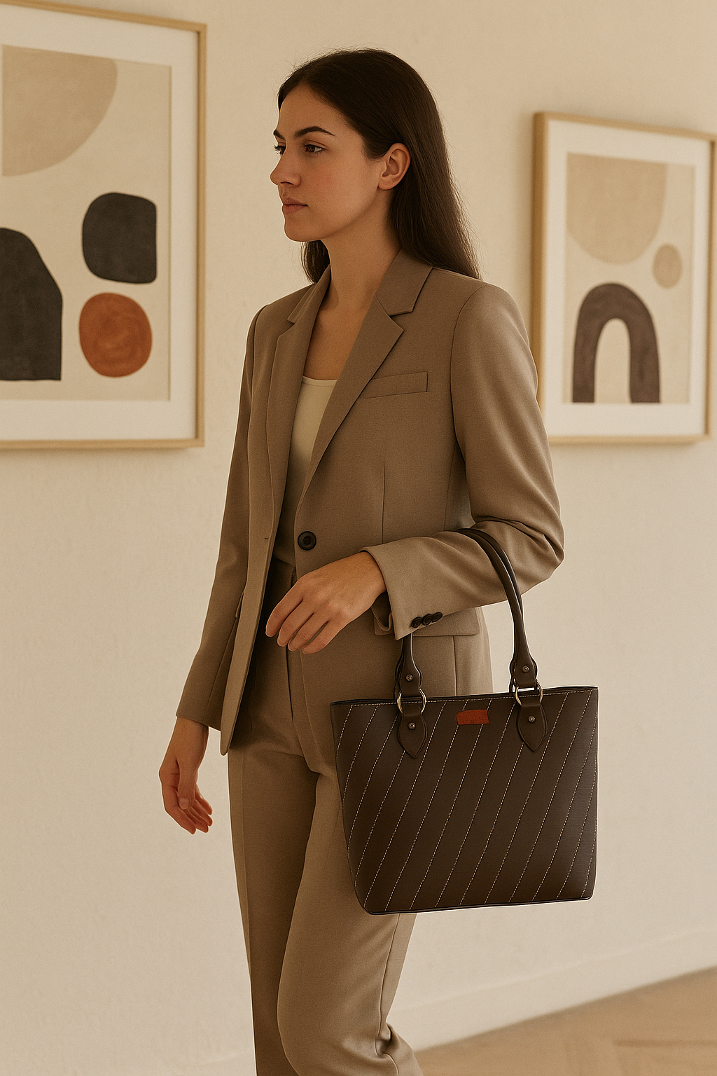 Brown Vegan Leather Tote Satchel – Women’s Top Handle Shoulder Bag