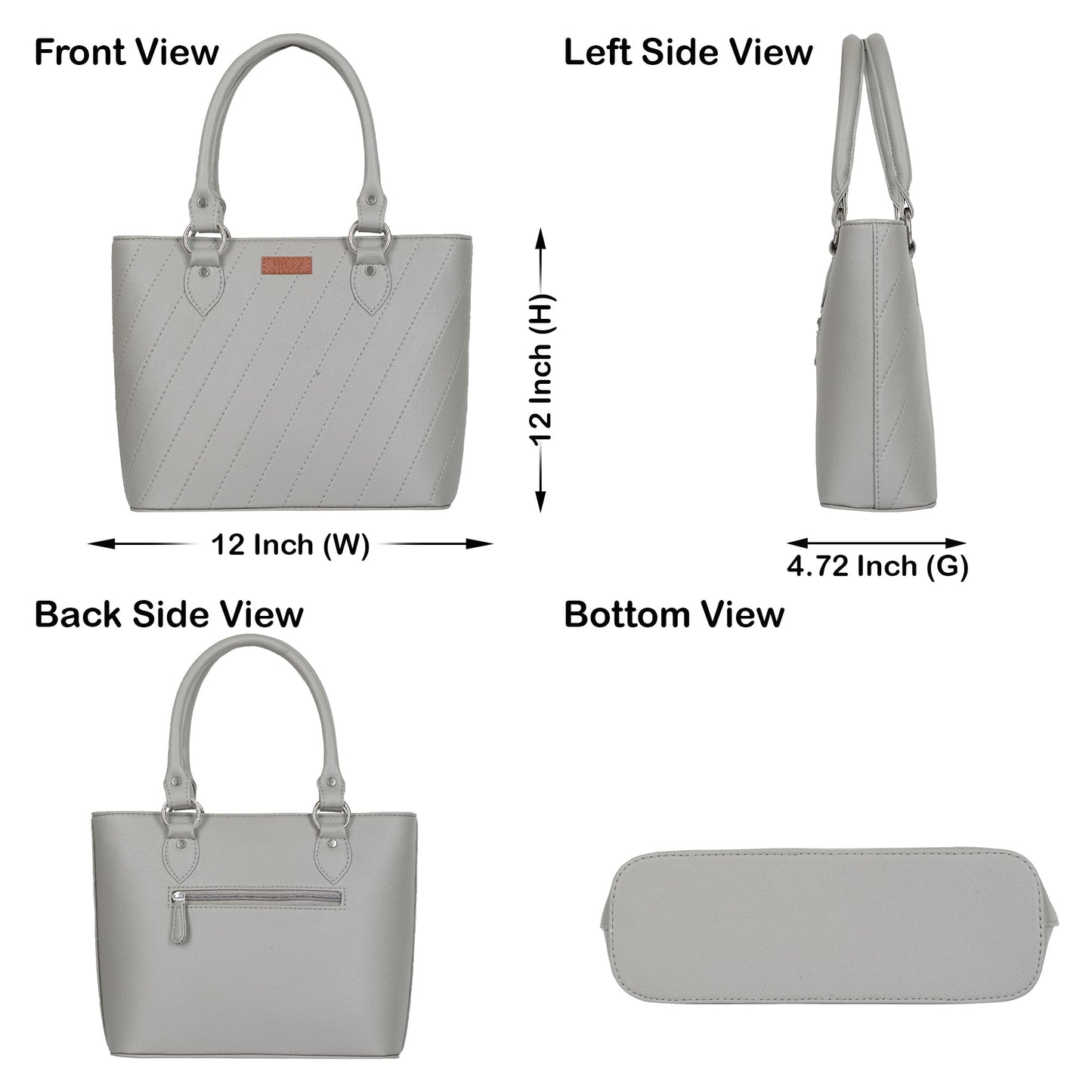 Women’s Grey Vegan Leather Tote Satchel – Wholesale Top Handle Shoulder Bag