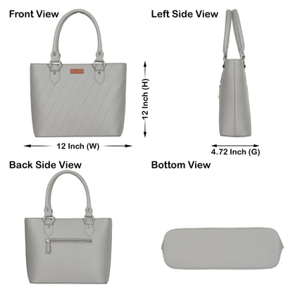 Women’s Grey Vegan Leather Tote Satchel – Wholesale Top Handle Shoulder Bag