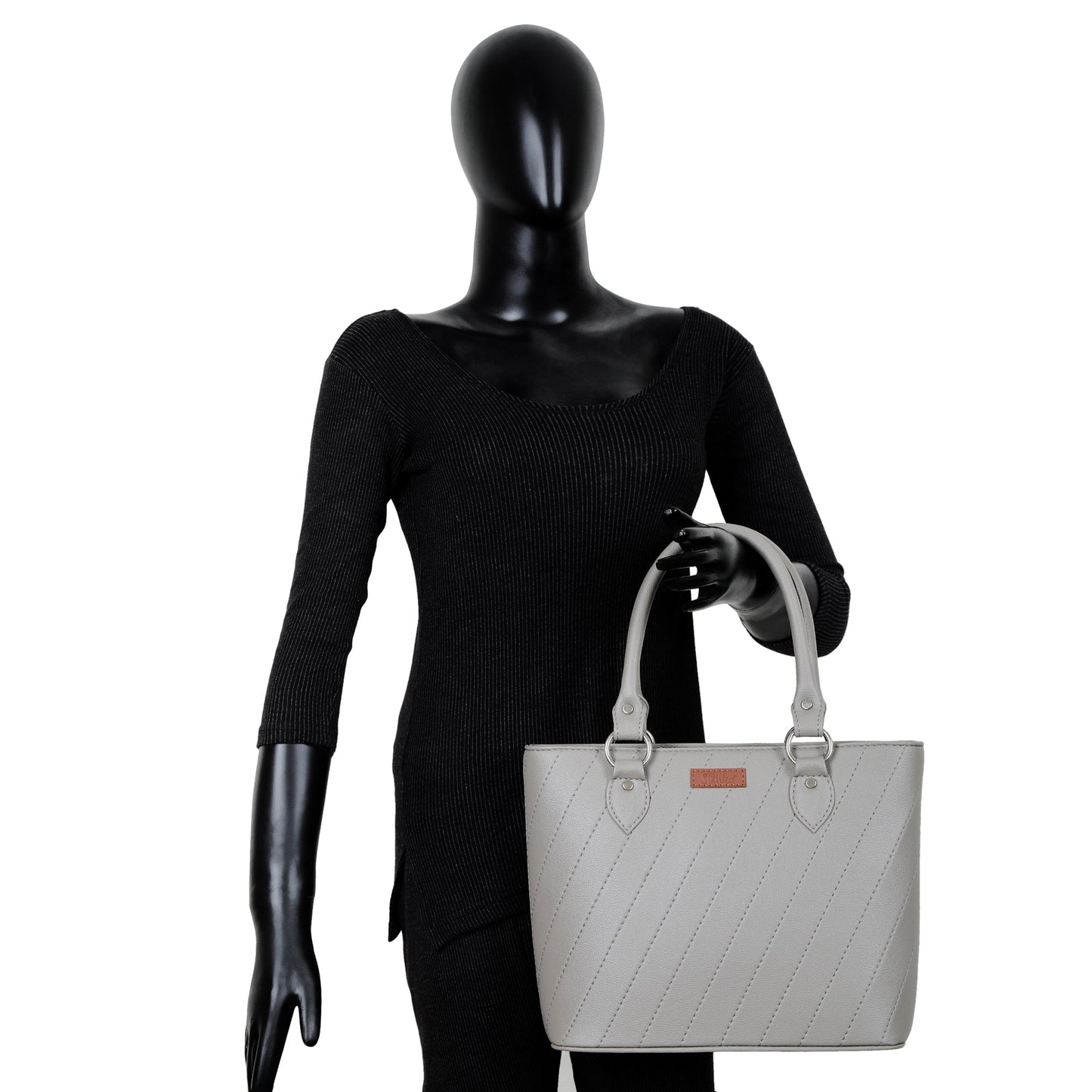 Women’s Grey Vegan Leather Tote Satchel – Wholesale Top Handle Shoulder Bag
