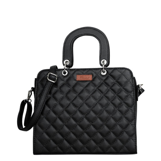 Black Quilted Vegan Leather Tote Bag for Women–  Wholesale Top Handle Satchel Handbag