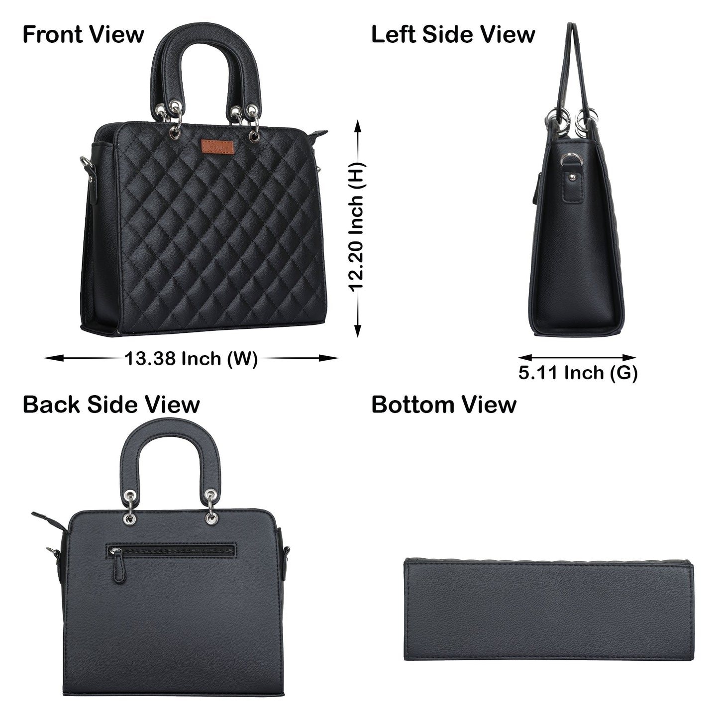 Black Quilted Vegan Leather Tote Bag for Women–  Wholesale Top Handle Satchel Handbag