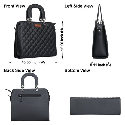 Black Quilted Vegan Leather Tote Bag for Women–  Wholesale Top Handle Satchel Handbag