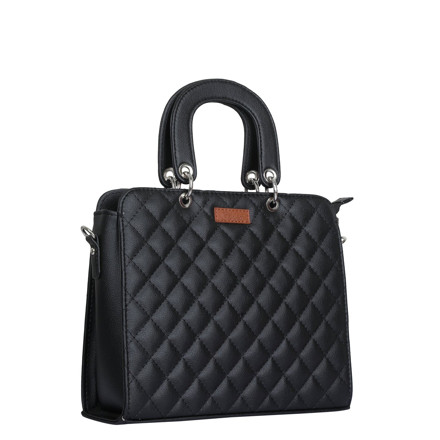 Black Quilted Vegan Leather Tote Bag for Women–  Wholesale Top Handle Satchel Handbag
