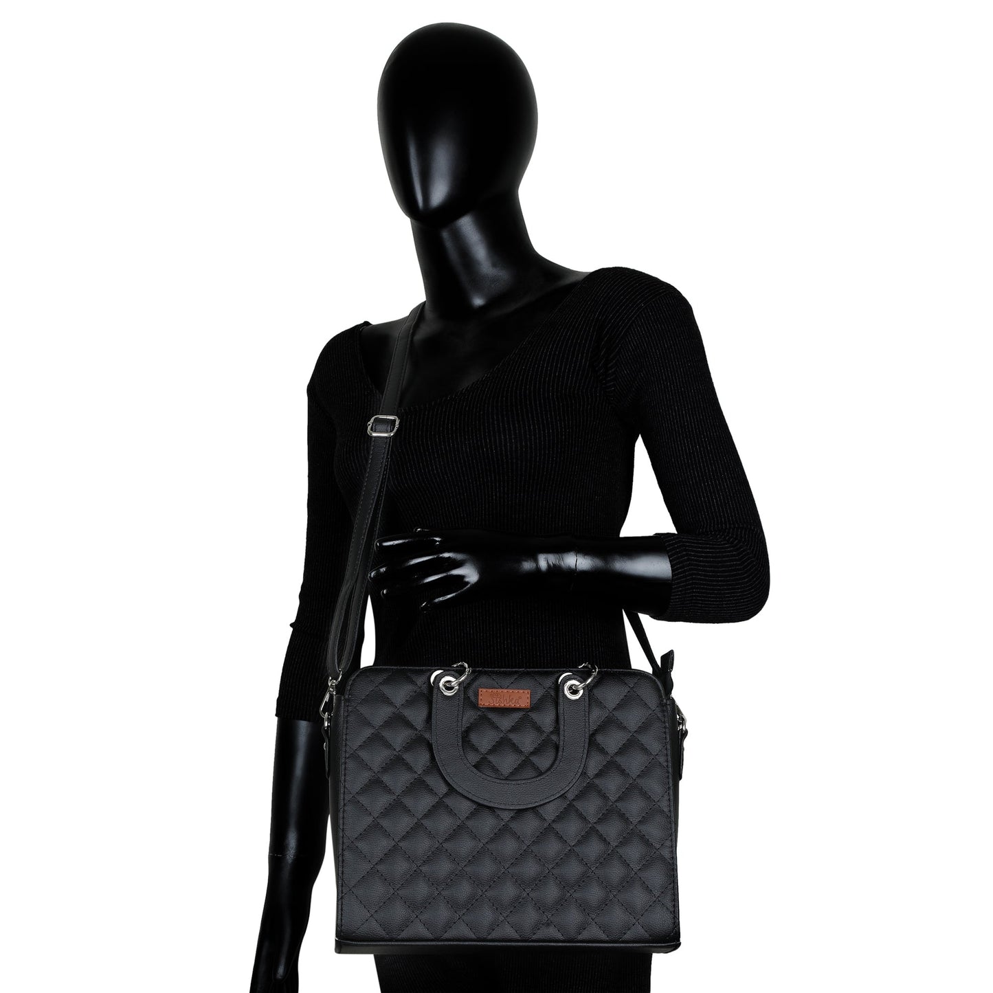 Black Quilted Vegan Leather Tote Bag for Women–  Wholesale Top Handle Satchel Handbag