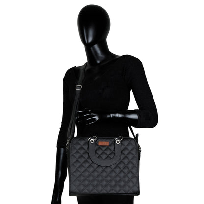 Black Quilted Vegan Leather Tote Bag for Women–  Wholesale Top Handle Satchel Handbag