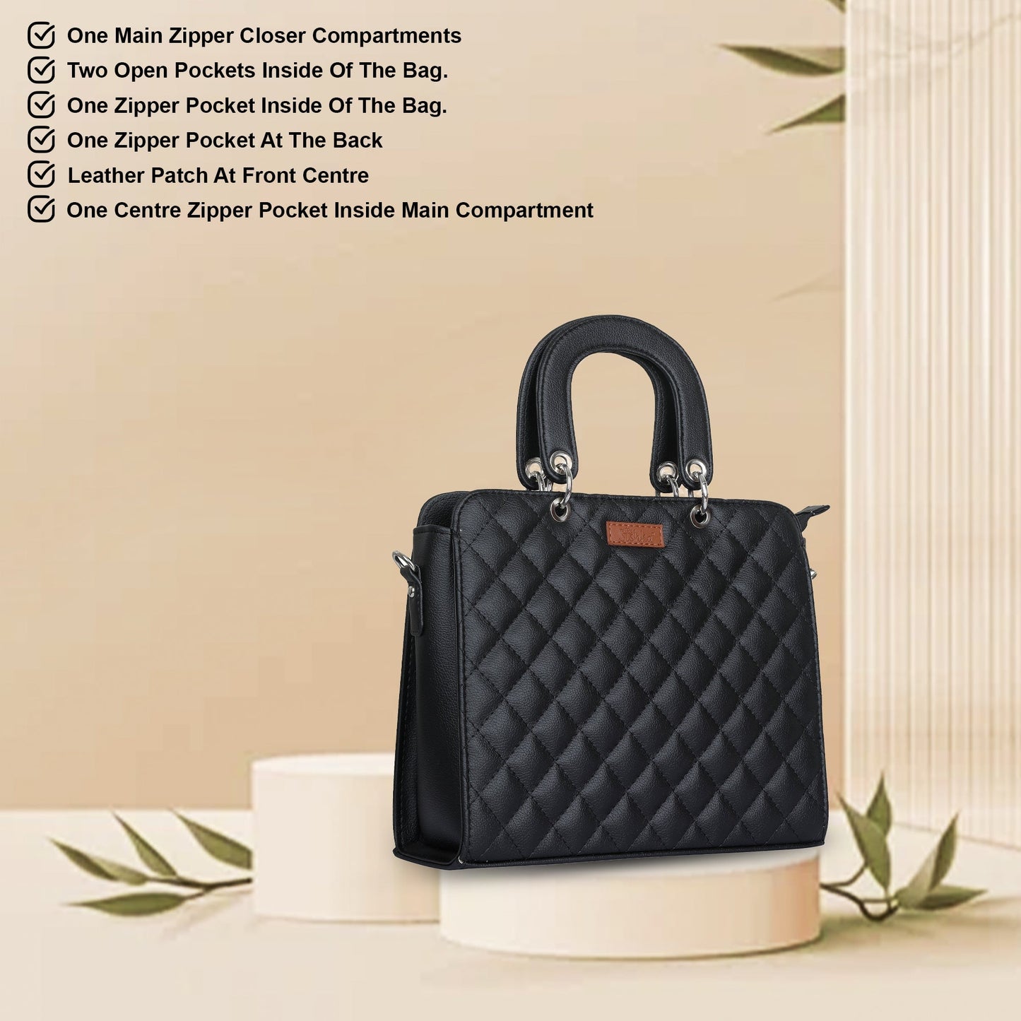 Black Quilted Vegan Leather Tote Bag for Women–  Wholesale Top Handle Satchel Handbag