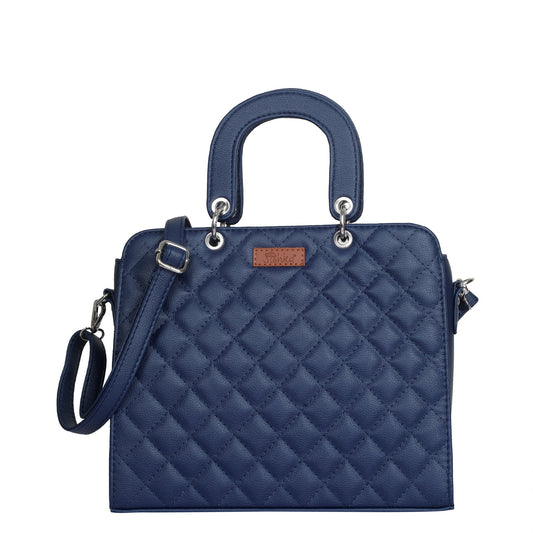 Women’s Blue Quilted Vegan Leather Tote Bag –  Wholesale Top Handle Satchel Handbag