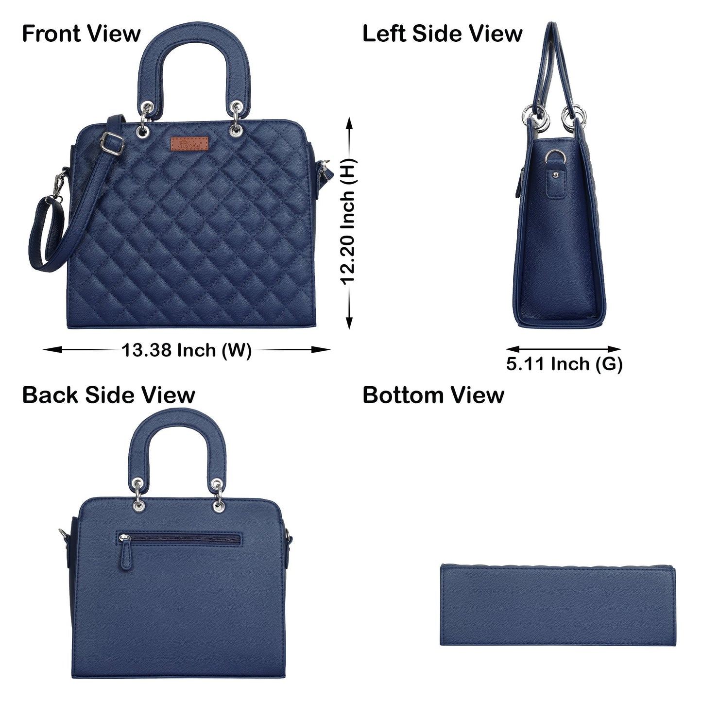Women’s Blue Quilted Vegan Leather Tote Bag –  Wholesale Top Handle Satchel Handbag