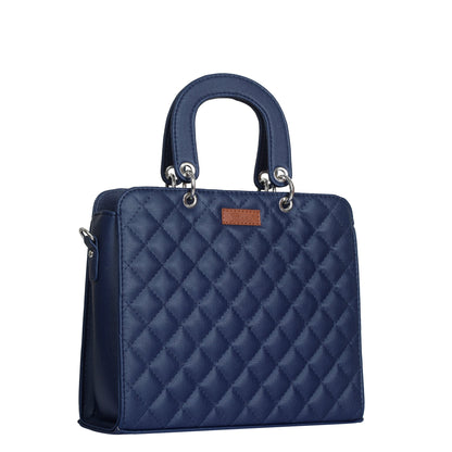 Women’s Blue Quilted Vegan Leather Tote Bag –  Wholesale Top Handle Satchel Handbag