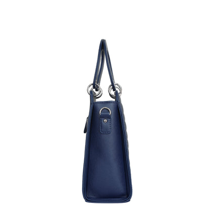 Women’s Blue Quilted Vegan Leather Tote Bag –  Wholesale Top Handle Satchel Handbag