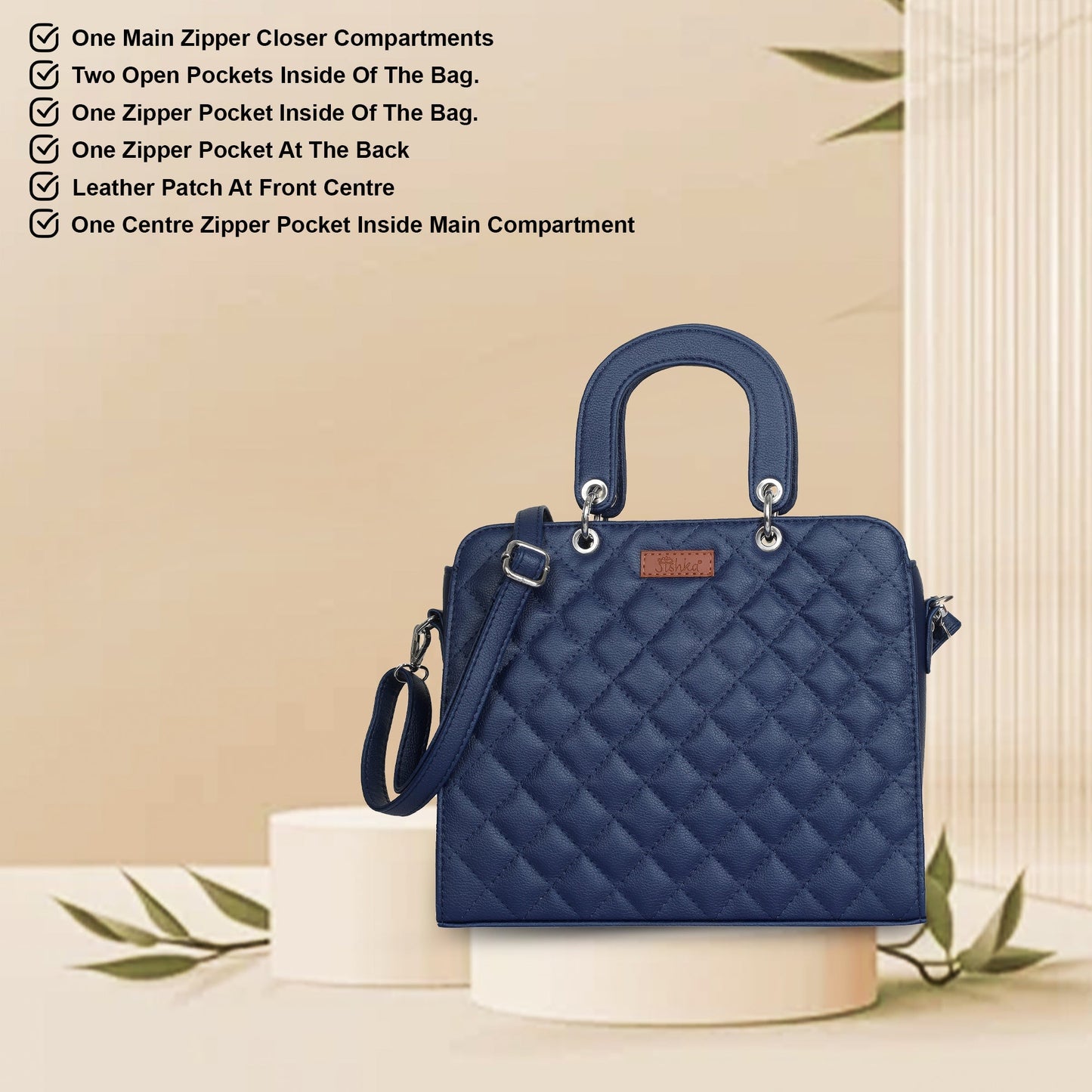 Women’s Blue Quilted Vegan Leather Tote Bag –  Wholesale Top Handle Satchel Handbag