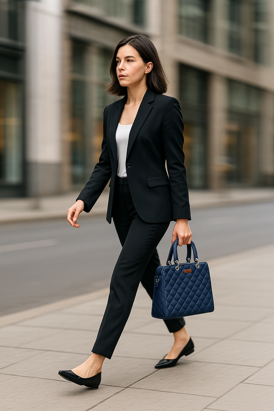 Women’s Blue Quilted Vegan Leather Tote Bag –  Wholesale Top Handle Satchel Handbag