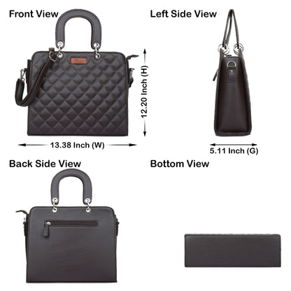 Wholesale Brown Quilted Vegan Leather Tote Bag – Women’s Top Handle Satchel Handbag
