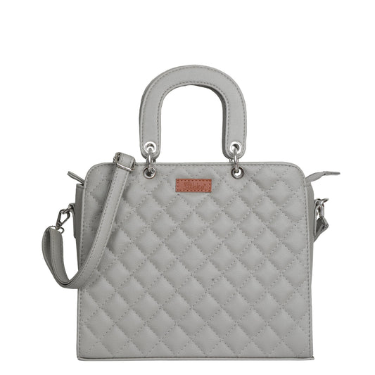 Grey Quilted Vegan Leather Tote Bag – Women’s Wholesale Top Handle Satchel Handbag