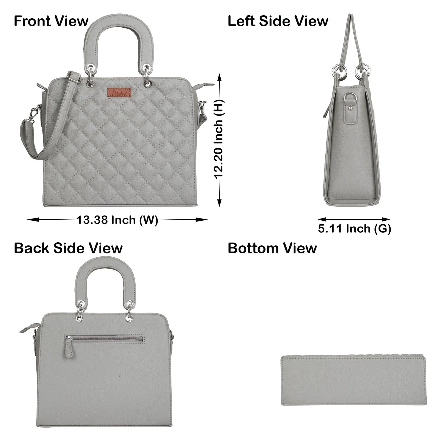 Grey Quilted Vegan Leather Tote Bag – Women’s Wholesale Top Handle Satchel Handbag