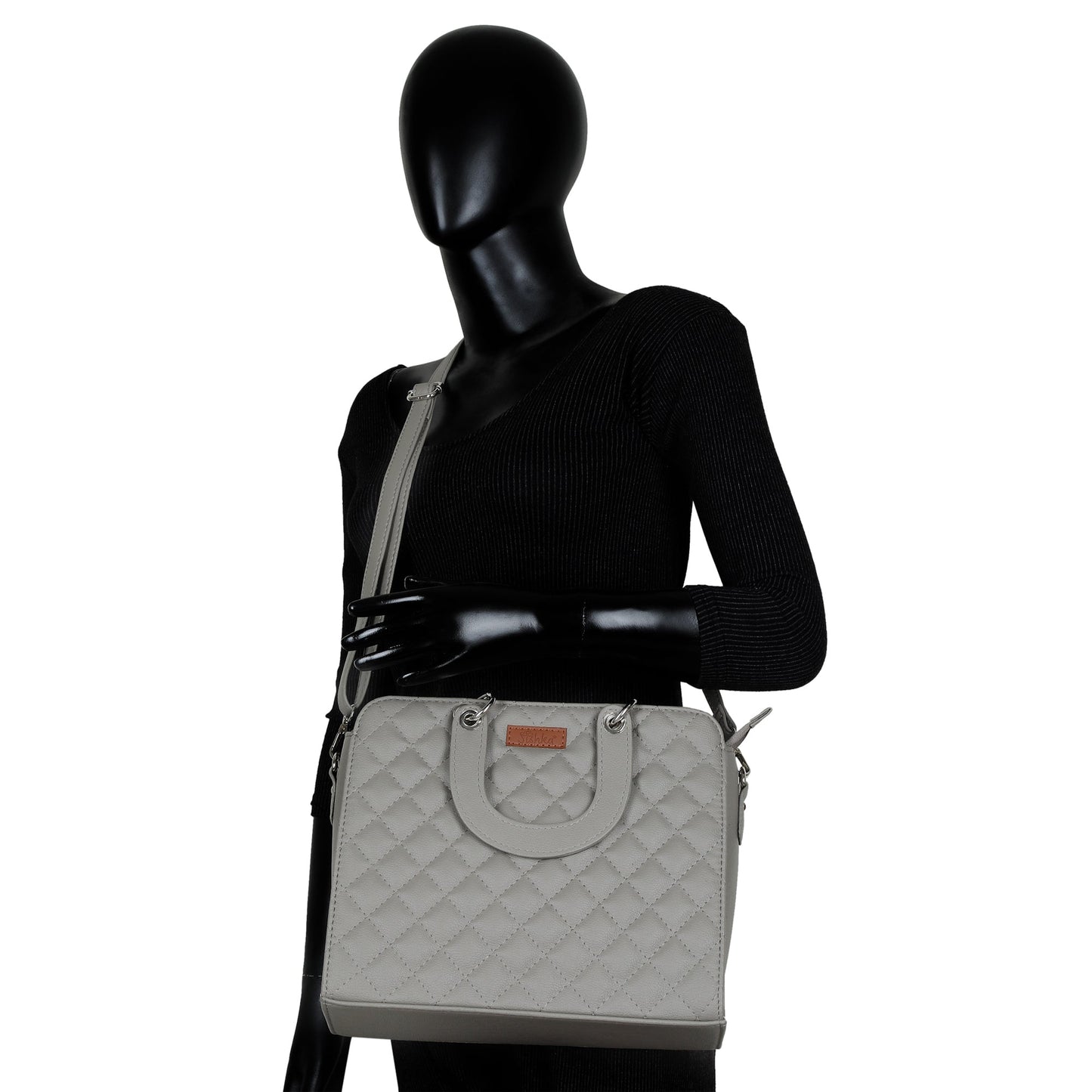 Grey Quilted Vegan Leather Tote Bag – Women’s Wholesale Top Handle Satchel Handbag