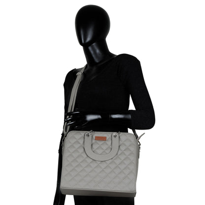 Grey Quilted Vegan Leather Tote Bag – Women’s Wholesale Top Handle Satchel Handbag