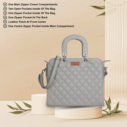 Grey Quilted Vegan Leather Tote Bag – Women’s Wholesale Top Handle Satchel Handbag