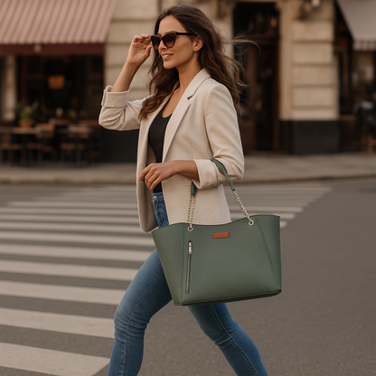 Green Vegan Leather Satchel Bag – Wholesale Women’s Tote & Shoulder Bag for Everyday Use