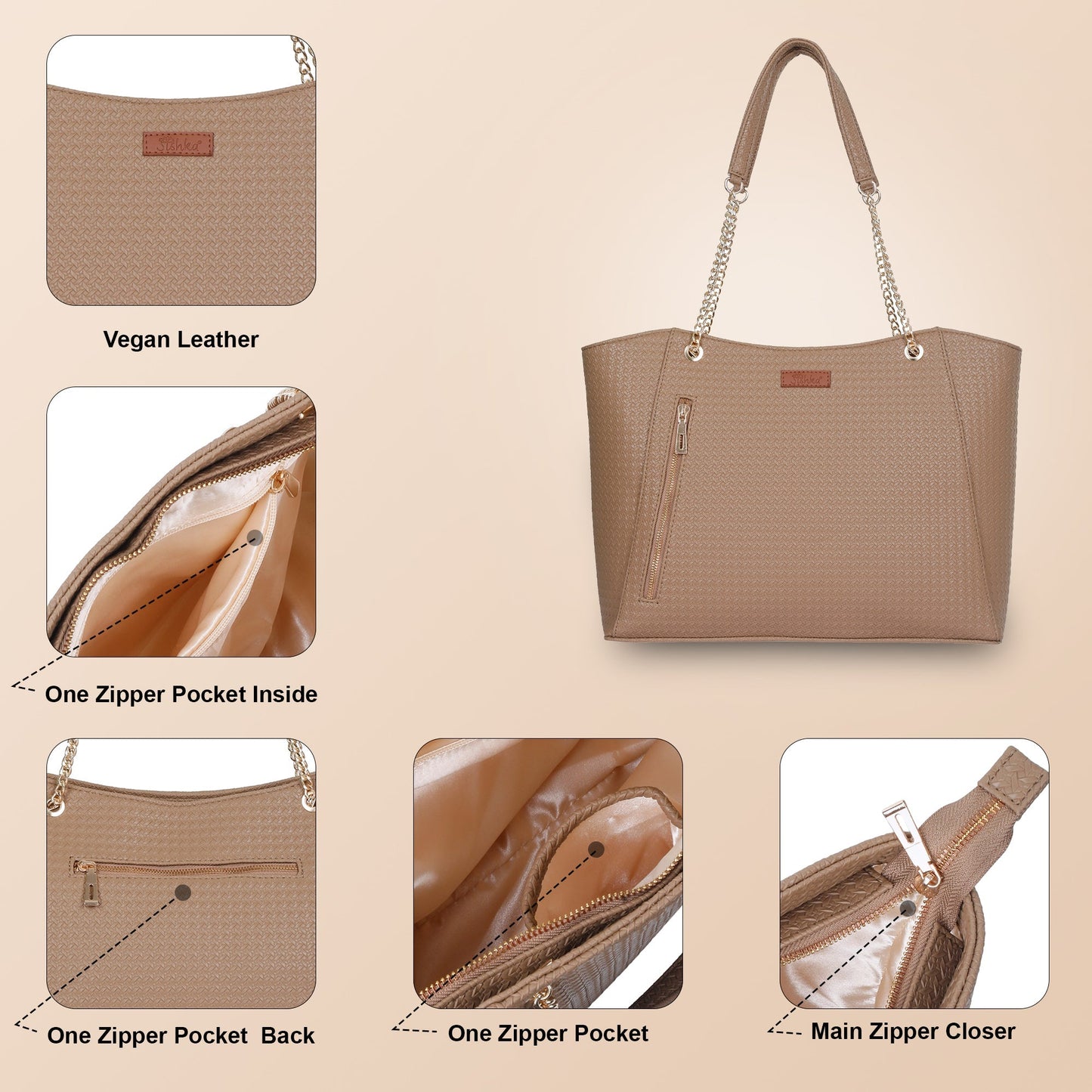 Taupe Vegan Leather Satchel Bag – Women’s Tote & Wholesale Shoulder Bag for Work & Daily Use