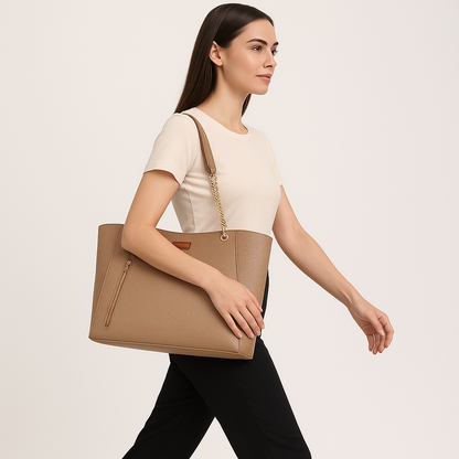 Taupe Vegan Leather Satchel Bag – Women’s Tote & Wholesale Shoulder Bag for Work & Daily Use