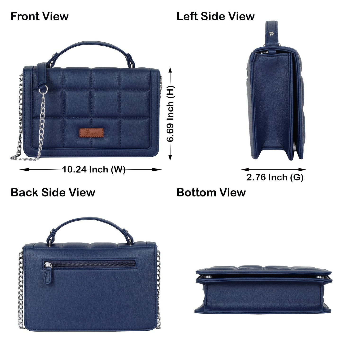 Women’s Blue Vegan Leather Crossbody Sling Bag – Chain Strap Wholesale Shoulder Handbag